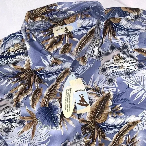 High Surf Blue & Beige Hawaiian Short Sleeve Shirt Men's Size Large - Picture 6 of 9